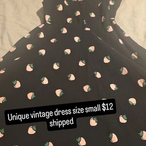 Unique Vintage Black Midi Dress with Peach Motif